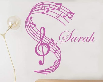 Personalized name Music notes Wall Decal, Music Wall Sticker, Notes Wall Sticker, Music Mural, Kids Room Decor, Music Decor, Play Room 228ES