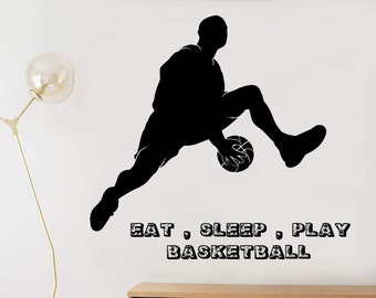 Basketball Player Wall Decal Vinyl Decal Sticker Basketball Decal Kids Bedroom Home Decor Sports Eat Sleep Play Basketball quotes 199ES