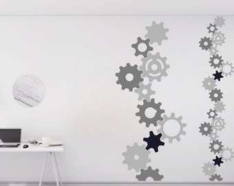 Gear Wall Office Decor, Office Wall Decal, Technology Vinyl Wall Art Decals, Business Gear Wall Decals, Mechanism Sticker for Office 1132ES