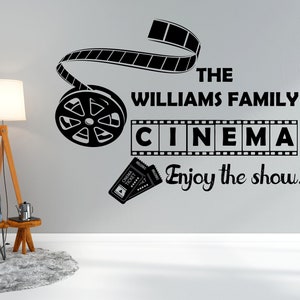 Home Cinema Wall Decal, Personalized Theater Room Decor-Family Room Vinyl Sticker Mural-Movie Film Playroom Decor Film Strip Wall Art 1002ES