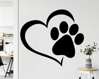 Dog Paw with Heart Wall Decal Dog wall decals dog stickers wall art Veterinary Decals Vet Hospital Decals Dog Lover Animal Pets Room 463ES