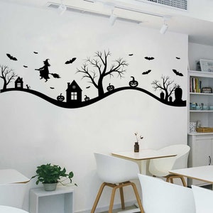 Halloween Bar Store Party Decor,Halloween wall decals,Halloween Decorations,Bats Witch Fun Scary Wall Art,Halloween wall vinyl sticker 335ES