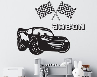 Custom name Cars Wall Decal, Race Car vinyl, Boys Room Cars Decal, Sports Car Room, Children Cartoon Decor, Boys Nursery Vinyl Cars 239ES
