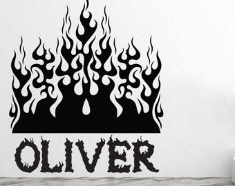 Custom Name In Flame Decal Name Fire Flames Decal Fire Place Wall Art Flame Decoration Fire Flame Wall Vinyl Decal Stickers Art Design 395ES