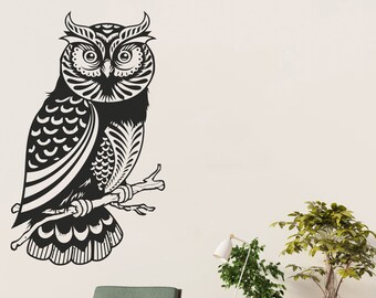 Owl on Branch wall decal Owl vinyl Wall Nature Vinyl Wall Decal Owl Wall Tattoo Sticker Bird Stickers Kids Bedroom Nursery Owl Mural 380ES