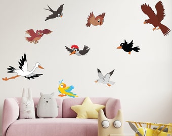 Set of Birds Wall Decals, Flying Birds Wall Decal, Birds Wall Sticker Art, Nursery Decor, Kids Room Wall Art, Playroom Wall Stickers 1030ES