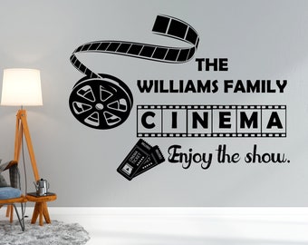 Home Cinema Wall Decal, Personalized Theater Room Decor-Family Room Vinyl Sticker Mural-Movie Film Playroom Decor Film Strip Wall Art 1002ES