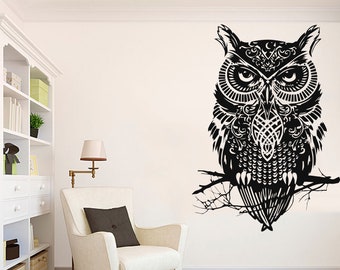 Owl on Tree wall decal Owl Wall Art Tattoo Sticker Bird Stickers Owl vinyl Wall Nature Vinyl Wall Decal Kids Bedroom Nursery Owl Mural 379ES