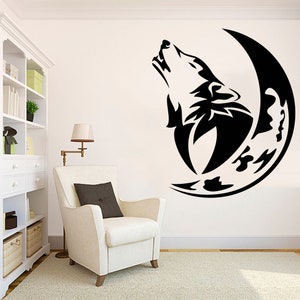 Howling Wolf Crescent Moon Wall Art Sticker Wolf Vinyl Decal - Etsy