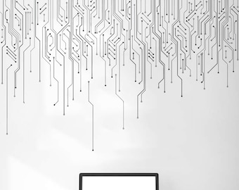 Circuit Board Wall Decal, Technology Vinyl Wall Art Decals, Gamer Room Decal, Computer IT Decor, Software Science Wall Sticker Office 927ES