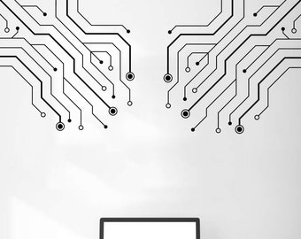 Circuit Board Wall Decal, Technology Vinyl Wall Art Decals, Gamer Room Decal, Computer IT Decor, Software Science Wall Sticker Office 926ES
