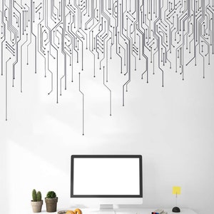 Circuit Board Wall Decal, Technology Vinyl Wall Art Decals, Gamer Room Decal, Computer IT Decor, Software Science Wall Sticker Office 927ES