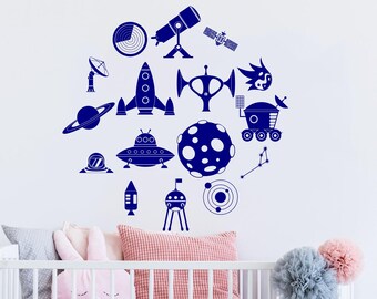 Space wall decals, Outer Space Decor, Wall decals for kids rocket, Playroom wall decals, Wall sticker for kids, Nursery Wall stickers 839ES