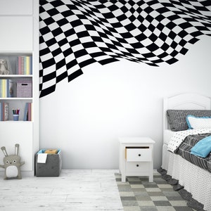 Race Flag Wall Vinyl Decal Home Decor Art Sticker Sports Racing Car Checkered Flag Boy Racer Kids Room Nursery Finish flag Mural Art 1084ES