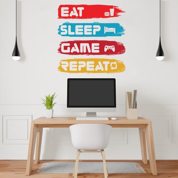 Eat Sleep Game Repeat Word Wall Decor | Gamer Room | Games Room, Bedroom Wall Art, Gamer Wall Art, Gaming Room Art, Playroom Wall Art 1624ES