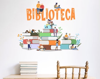 Biblioteca Vinyl Wall Art Decal, Library Wall Decal, Education Decals, Kids Room, Reading room, Nurseries, School, Kids Gifts Room 1814ES