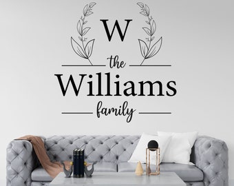 Family Name Vinyl Wall Decal Personalized Family Name Monogram, Vinyl Lettering, Family Wall Decal, Wedding Gift Decal New Home Decor 1617ES