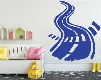 Road wall decal sticker, road wall decals, tire track wall sticker, winding road mural bedroom kids room, Road wall vinyl, kids gifts 670ES