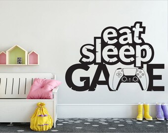 Gamer wall decor Eat sleep game repeat Custom controller decal vinyl wall Video Game Gifts for kids room son daughter Stickers Games 146ES