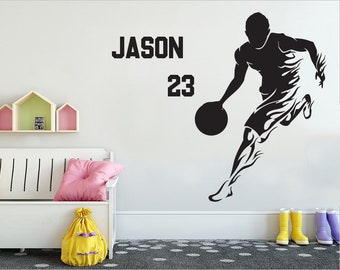 Custom name Basketball Player Wall Decal Vinyl Decal Sticker Basketball Decal Kids Bedroom Home Decor Sports decals for kids son gifts 197ES