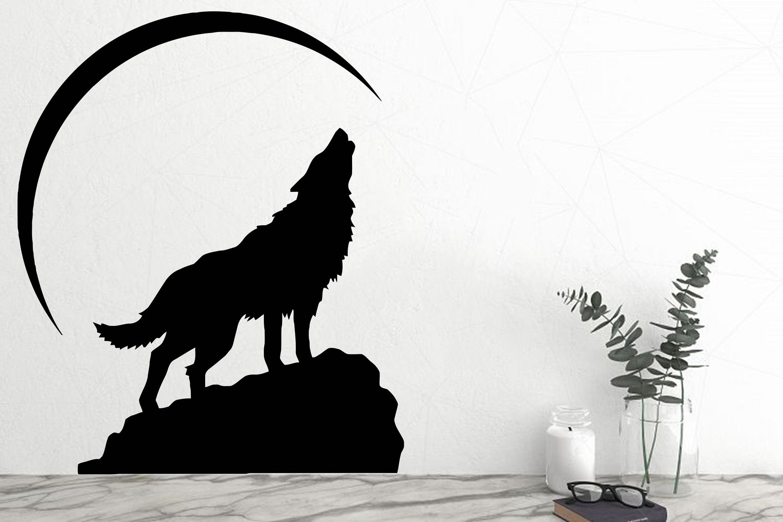 Wolf Crescent Moon Wall Art Sticker Howling Wolf Vinyl Decal - Etsy