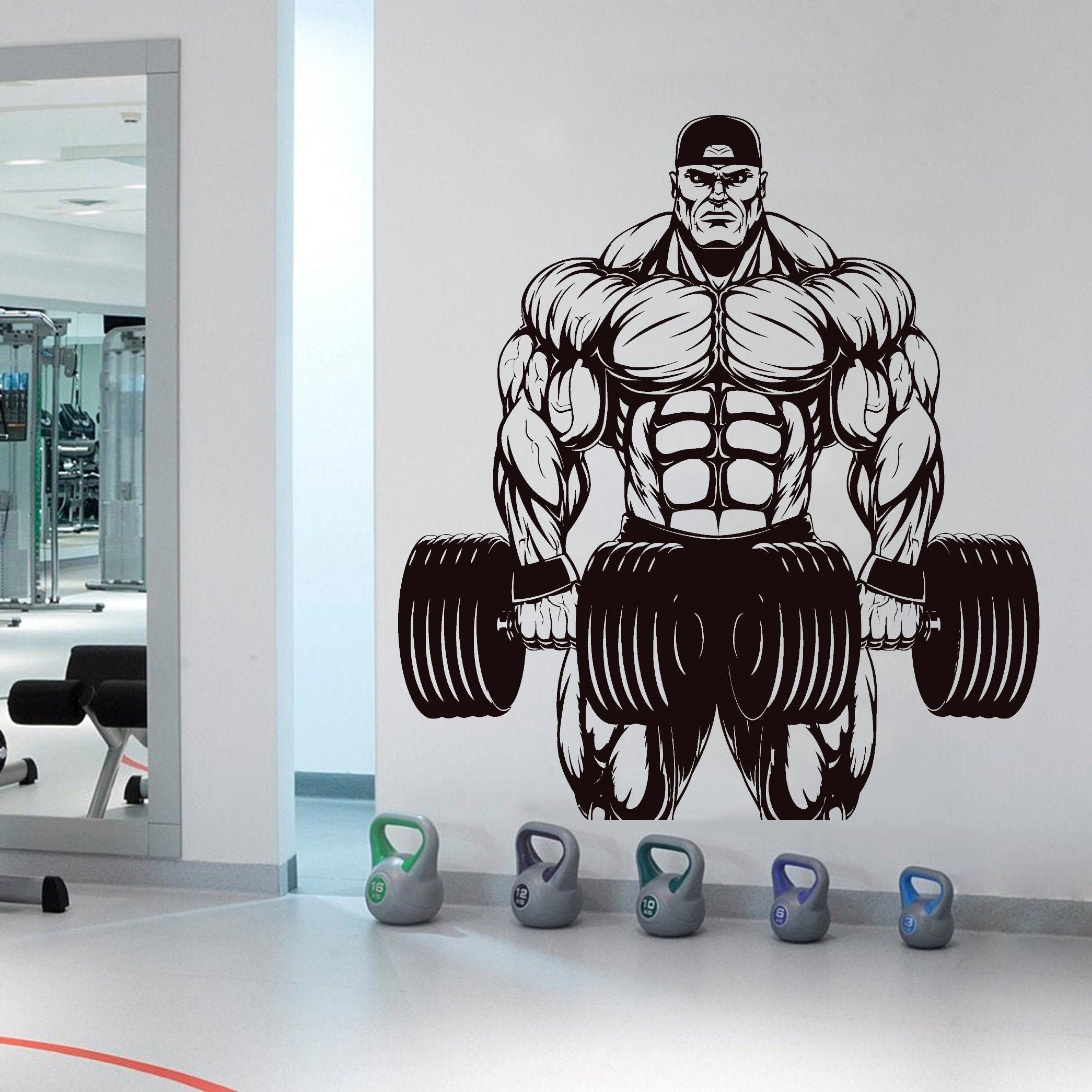 Wall Decal Sport Fitness Gym Dumbbells Bodybuilding Train Hard Vinyl S —  Wallstickers4you