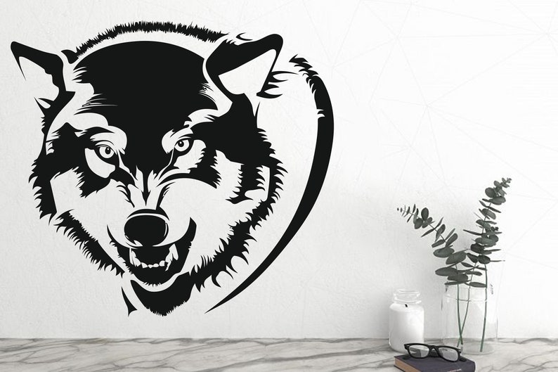 Wolf Face Wall Decals Angry Wolf Vinyl Decal Stickers Wolf - Etsy