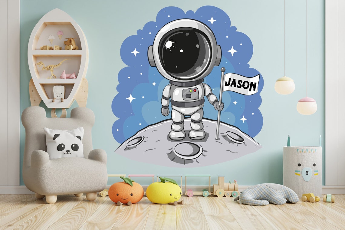 Custom Name Astronaut Wall Decals Space Moon Wall Decal Etsy