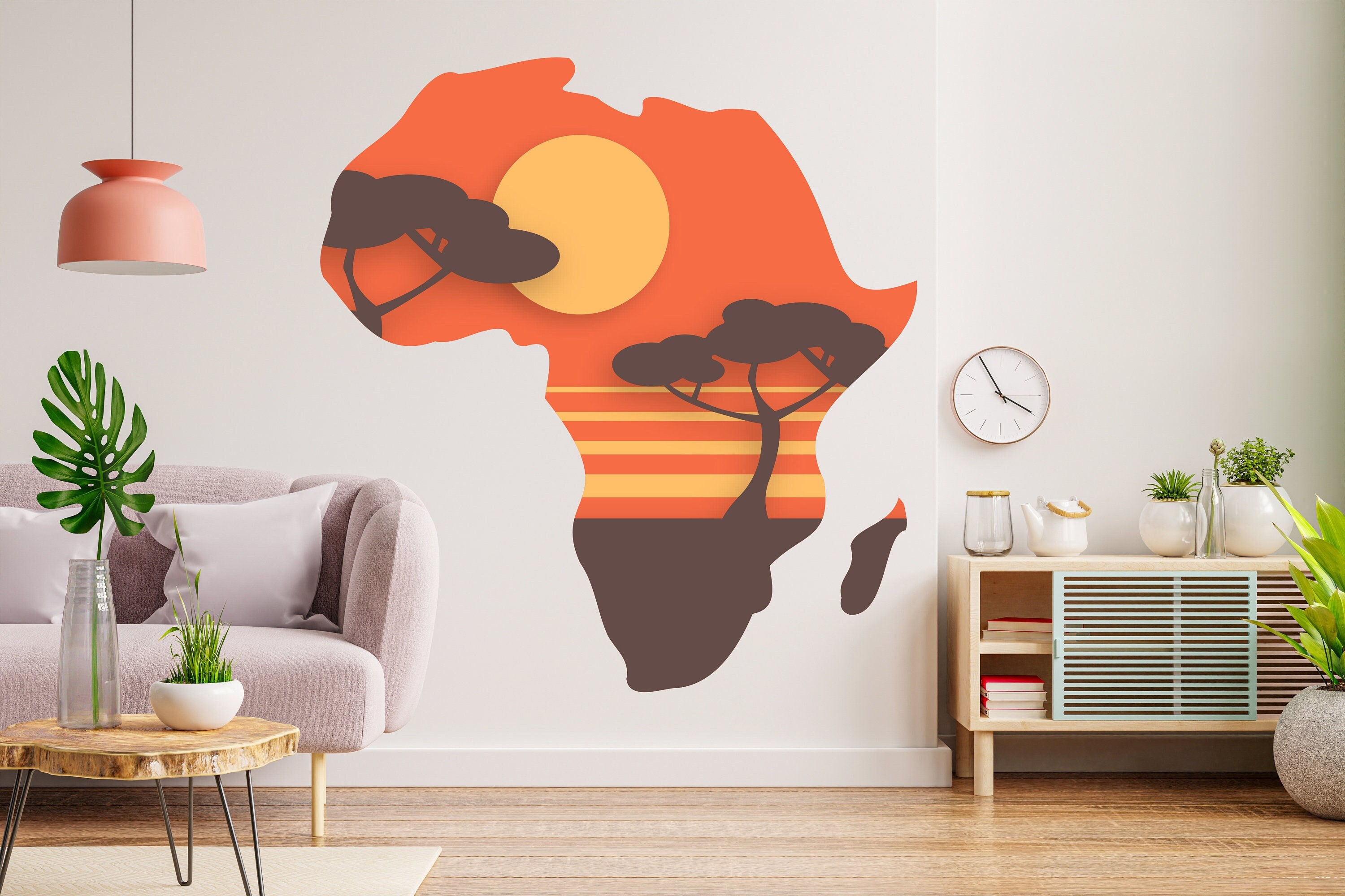Africa Map Wall Art Vinyl Sticker Africa Continent Wall Vinyl Etsy