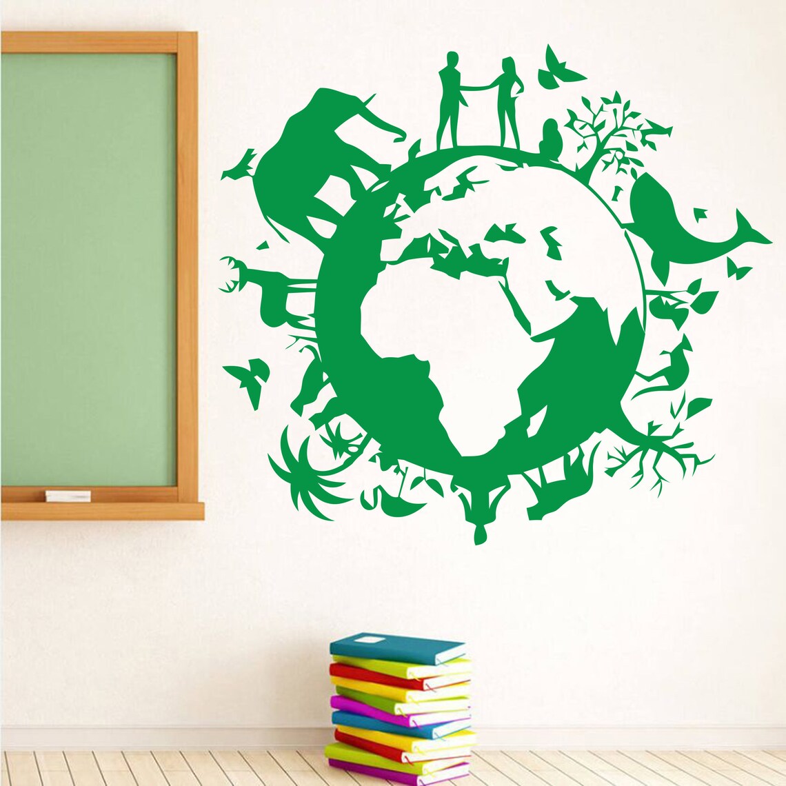 Earth Wall Decal World Globe Vinyl Sticker Biodiversity Etsy