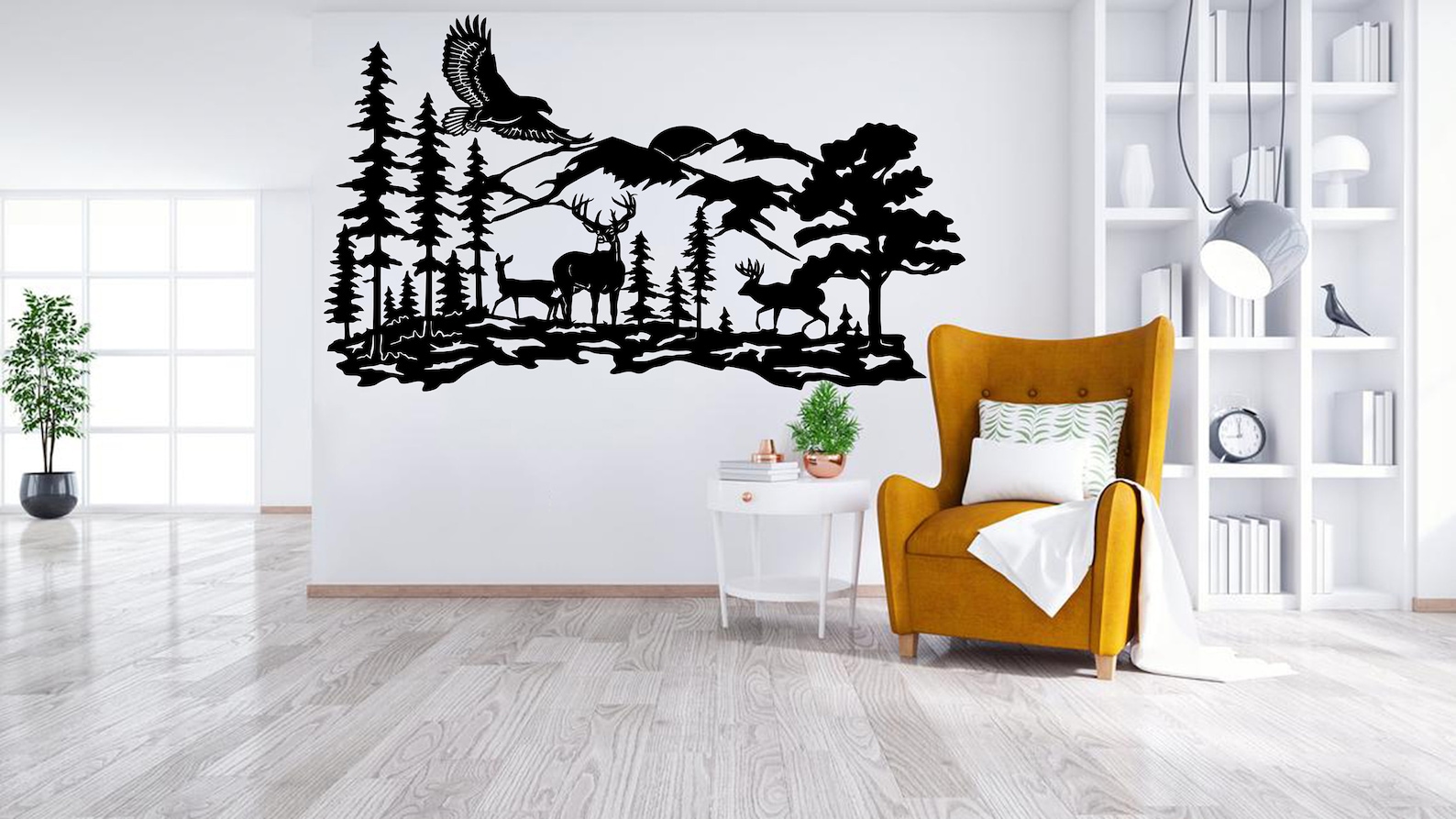 Mountain Wall Decals Mountain Murals Deer and Eagle Etsy