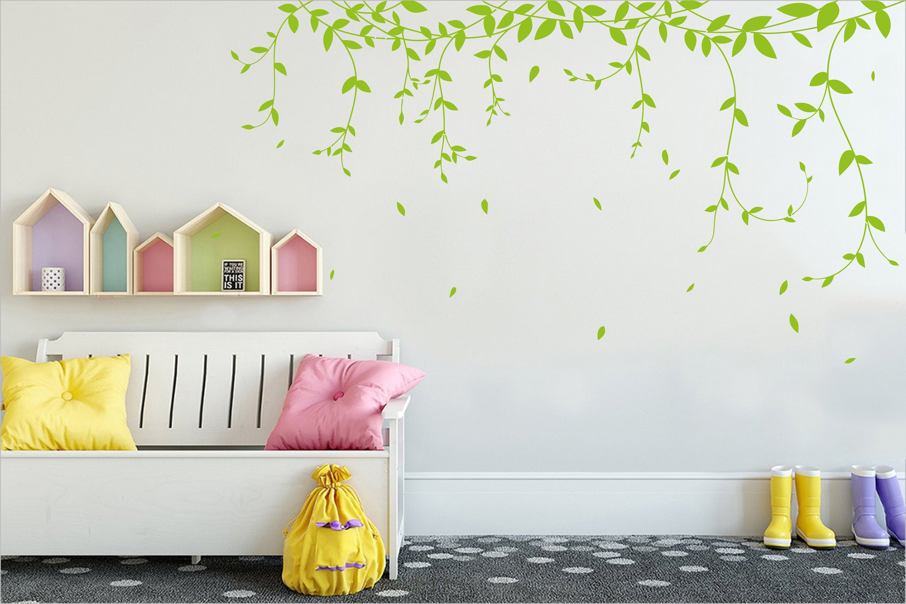 Vinyl Wall Decals Trees Wall Sticker Baby Nursery Children Wall Decor Home  Decor Wall Hanging Two Branch Corner With Flying Birds 