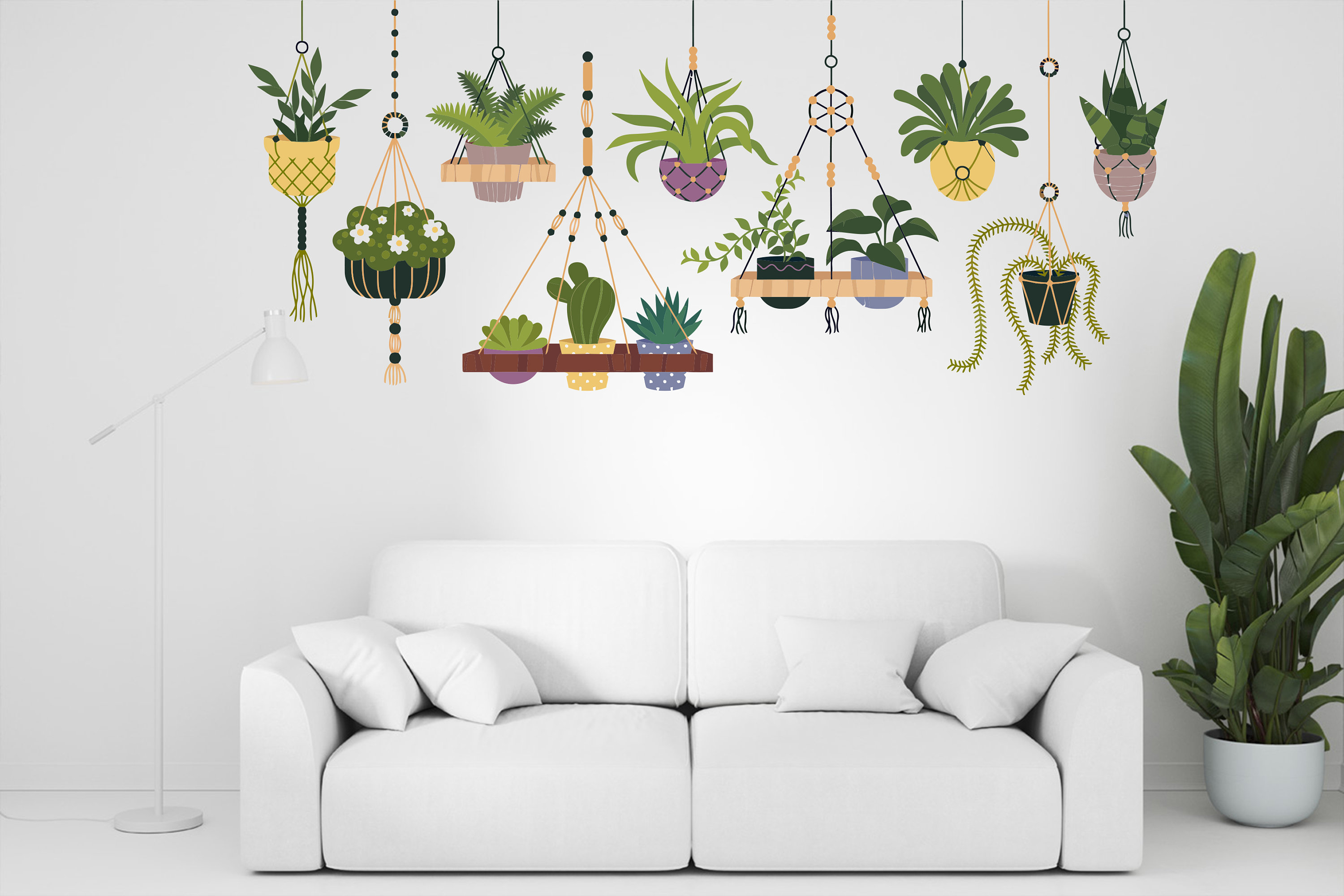 Hanging Plants in Pots Wall Vinyl Sticker Decal Plants Wall Etsy UK