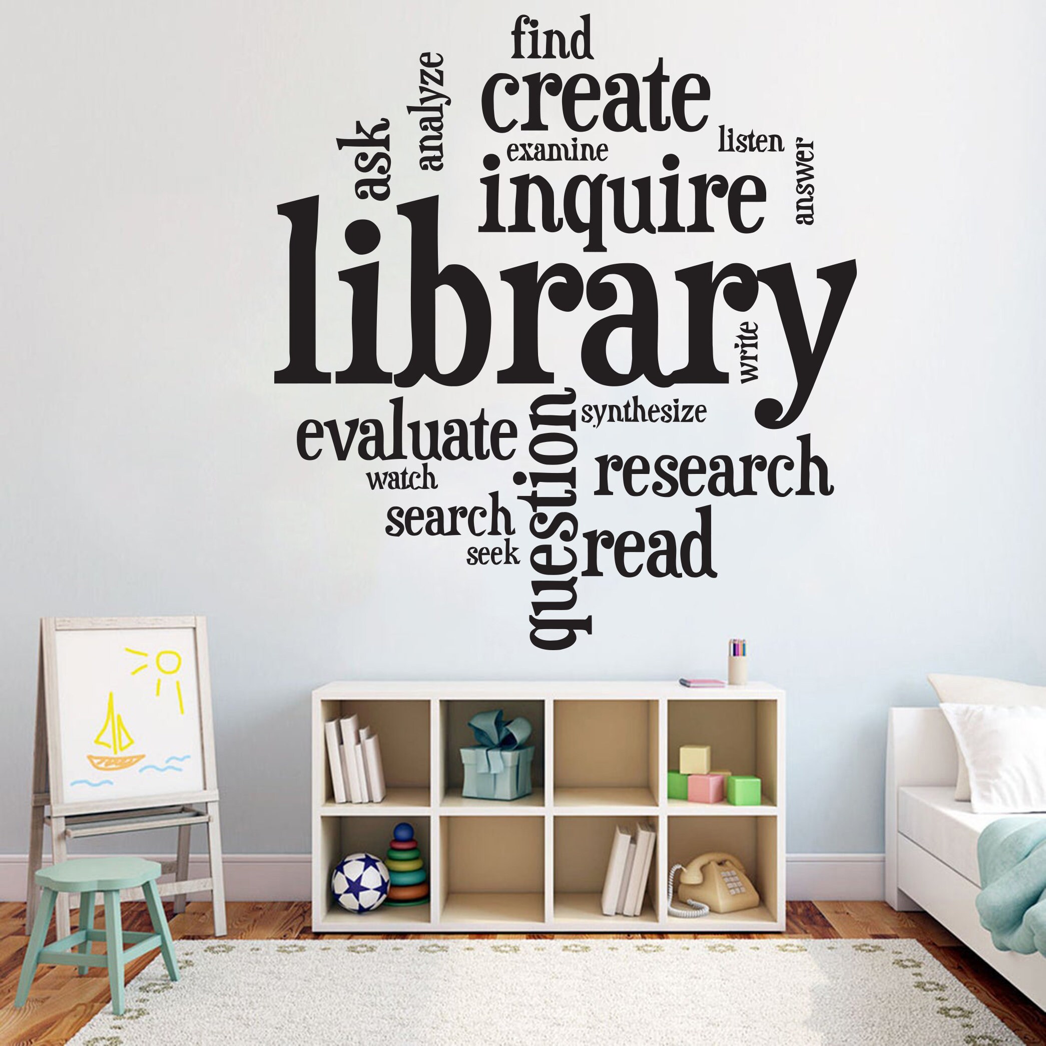 Library Vinyl Wall Art Decals Library Wall Decal Education Etsy