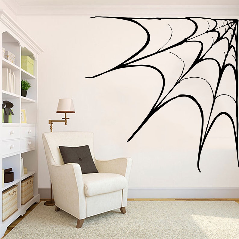 Spider Web Wall Decal Halloween Funny Scary Vinyl Art Decor spider web Wall Sticker Nursery Kids Room Decor Halloween Spooky Web decal 308ES image 1