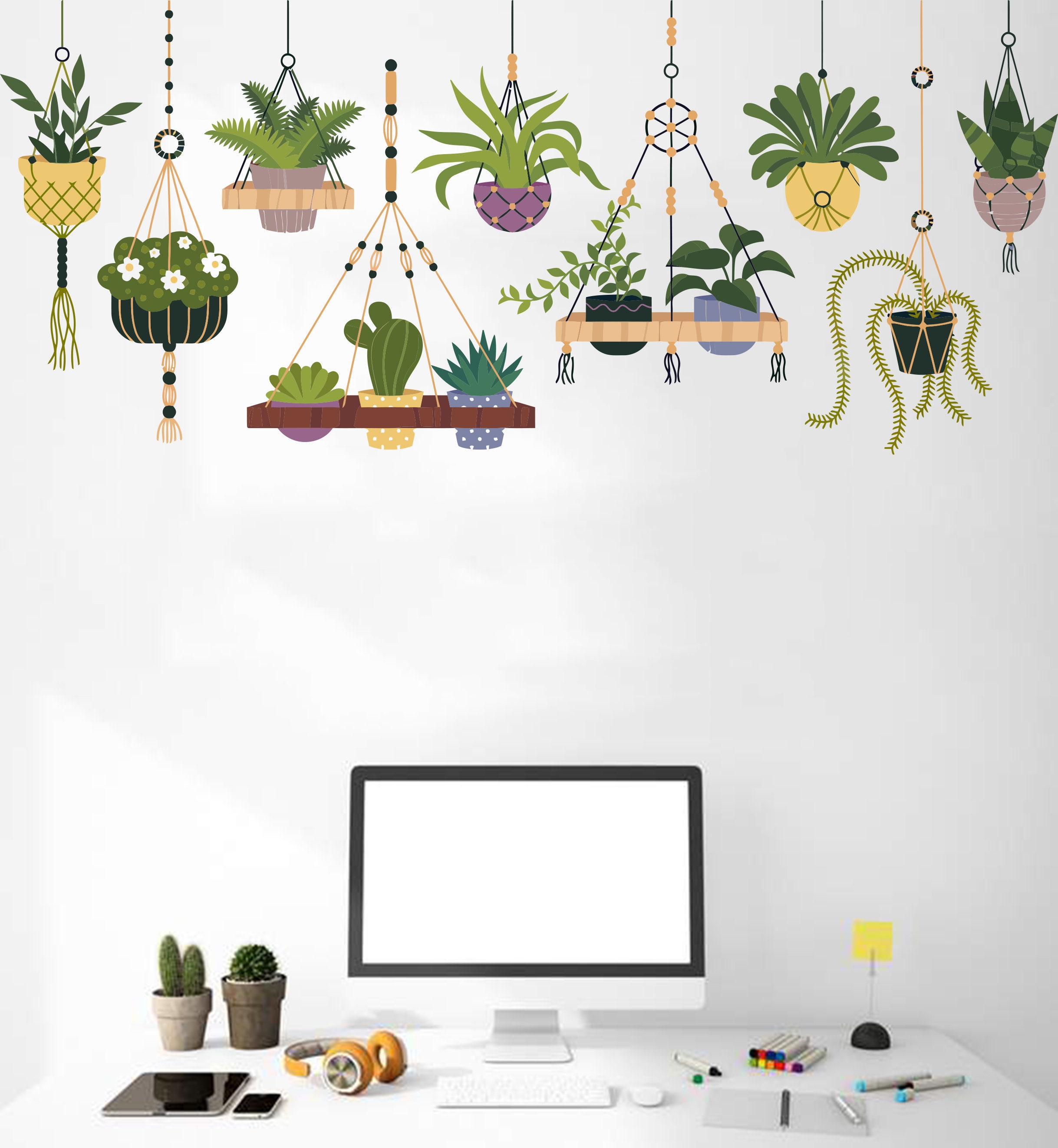 Hanging Plants in Pots Wall Vinyl Sticker Decal Plants Wall Etsy UK
