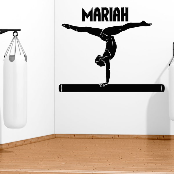 Personalized Gymnastics Wall Decal, Gymnast Wall Sticker, Gymnastics Decor, Custom Name Girls Room, Dancing Girl, Ballerina, Kids Art 1416ES
