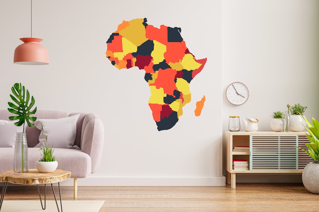 Africa Map Wall Art Vinyl Sticker, Africa Continent Wall Vinyl Decal