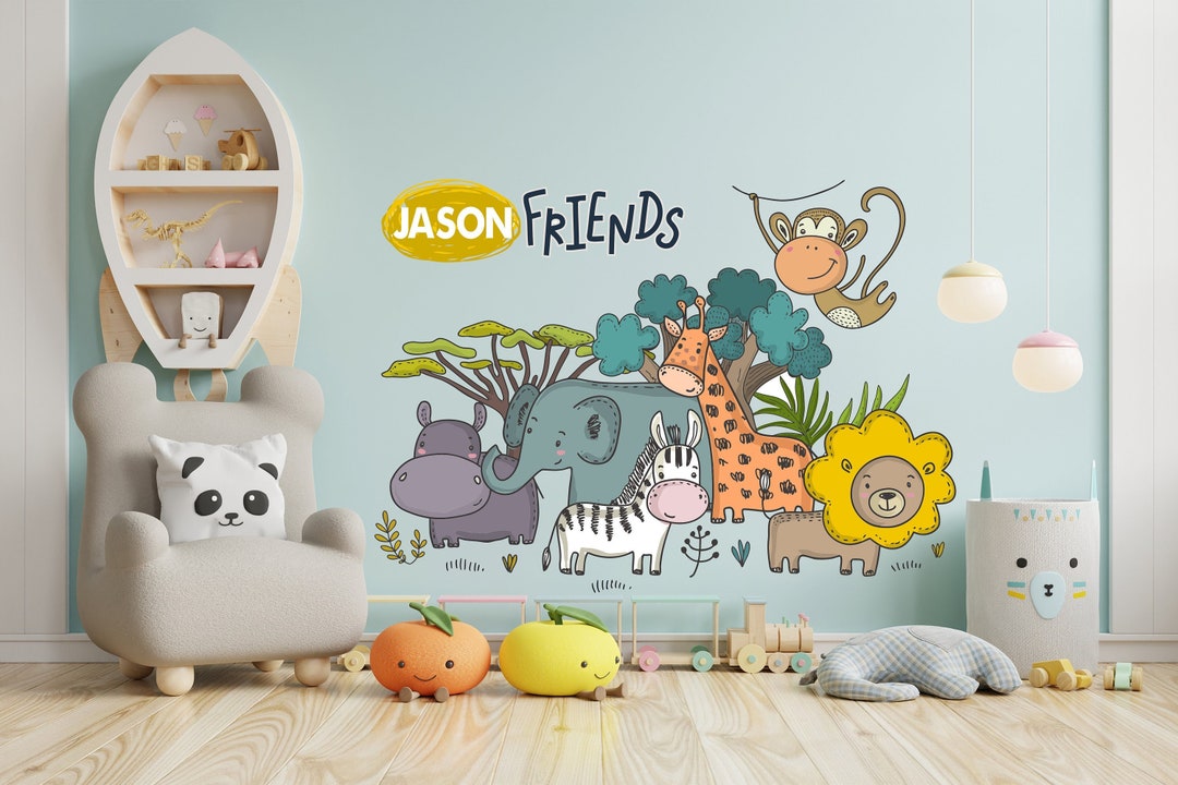Personalized Jungle Animal Wall Decal for Nursery Wall Decor, Kids ...