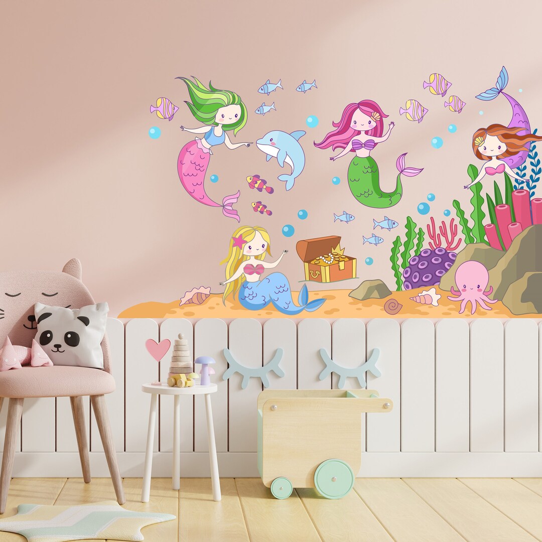 Mermaid Sea World Underwater Aquarium Sea Wall Art Decal Fish - Etsy