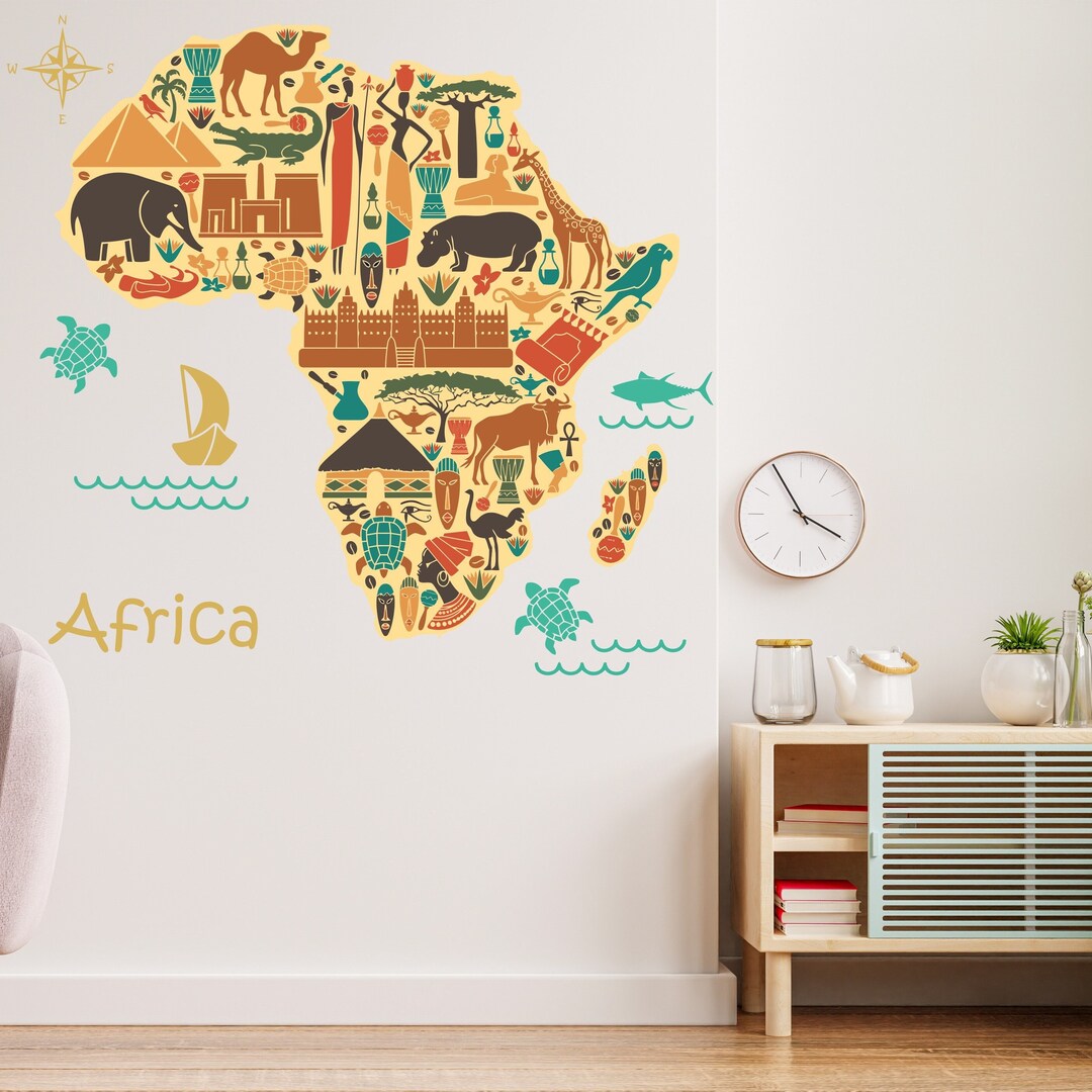 Africa Map Wall Art Vinyl Sticker, Africa Continent Wall Vinyl Decal