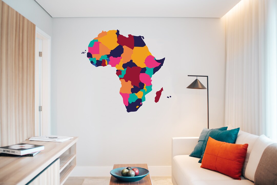 Africa Map Wall Art Vinyl Sticker, Africa Continent Wall Vinyl Decal