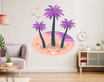 Palm Tree Wall Decal, Palm Trees Vinyl Sticker, Palm Sun Decor, Tree Decal, Tropical Wall Decor, Living Room Decal, Home decoration 1849ES