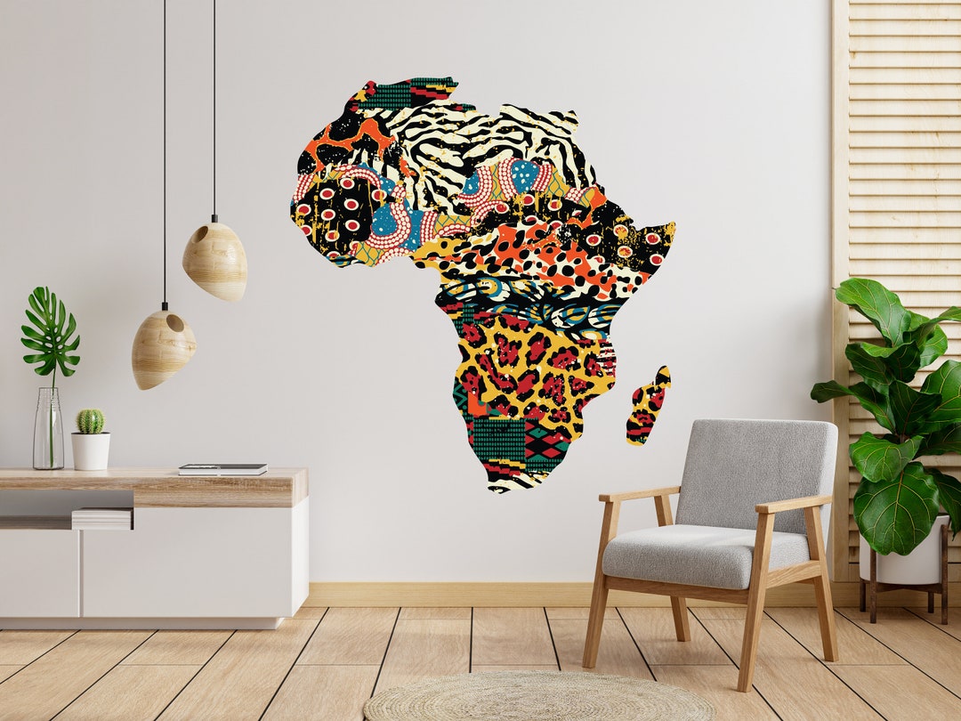 Africa Map Wall Art Vinyl Sticker, Africa Continent Wall Vinyl Decal