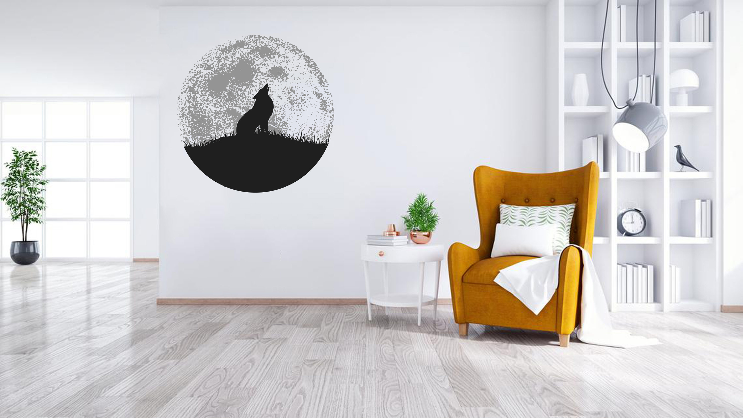 Wall Decal Wolf Moon Sticker Decor Art Room Howling Home Animal Free Shipping