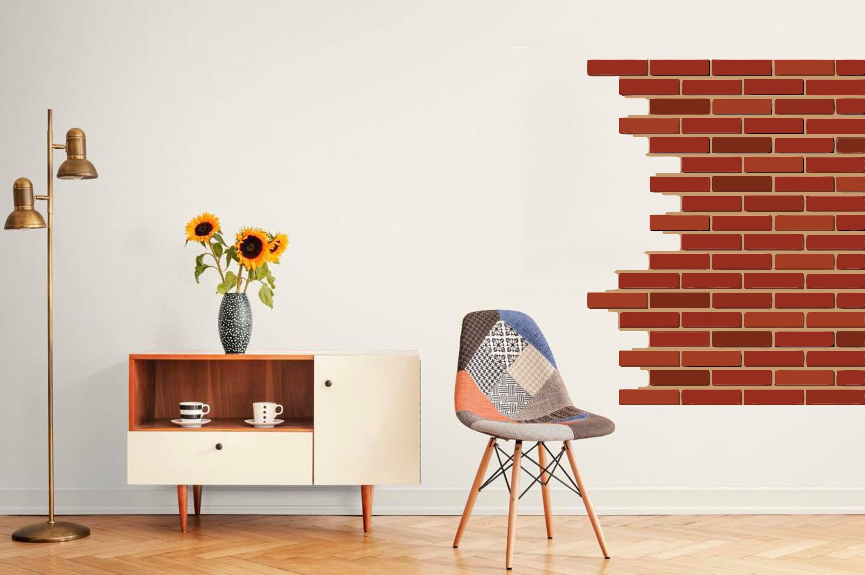 Plain Faux Brick Wall Decal Horizontal Panel Mural Peel & Stick Graphic  Removable Wallpaper DIY Home Decor Industrial Style 24 X 48 Inches 