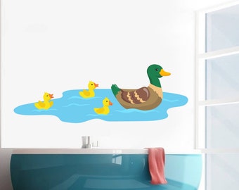 Kids Bathroom Wall Art Decor, Duck and Ducklings Wall Vinyl Decal, Kids Bathroom Wall Sticker Decal, Bath Wall Mural, Gift For Kids 923ES