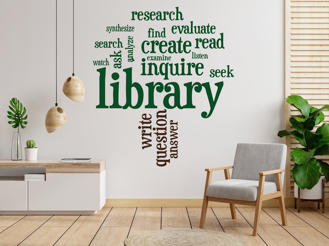 Library Vinyl Wall Art Decals, Library Tree Wall Decal, Education Decals, Kids Room, Reading
