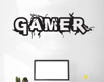 Gamer Wall Decor, Controller Vinyl Wall Decal, Cartoon Kid Play Video Game,  Gamer Room Gifts for Kids Room Son Daughter Stickers Games 515ES 