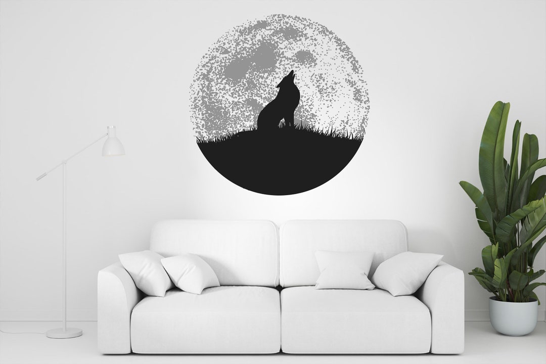 Howling Wolf Moon Wall Art Decor Sticker Wolf Wall Decal Wolf - Etsy